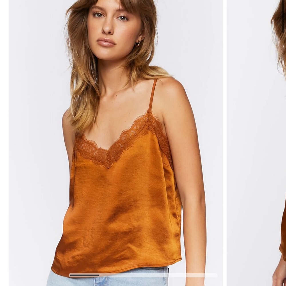 Forever 21 Copper Lace Trim Satin Tank NWT